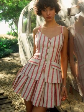 Amanda Uprichard Wesley Skort Romper in Red and Cream Stripe